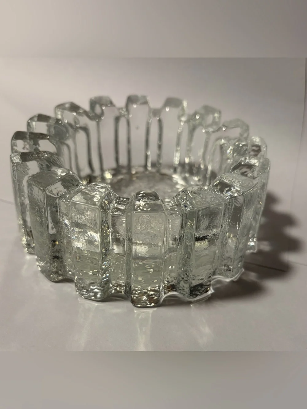 Pukeberg MCM Ice Glass Cog Wheel Candleholder Ashtray Brutalist Swedish Glows